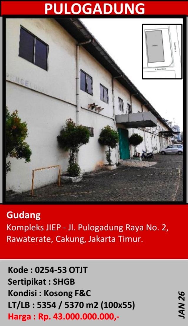 Jual gudang jiep pulogadung hitung tanah saja