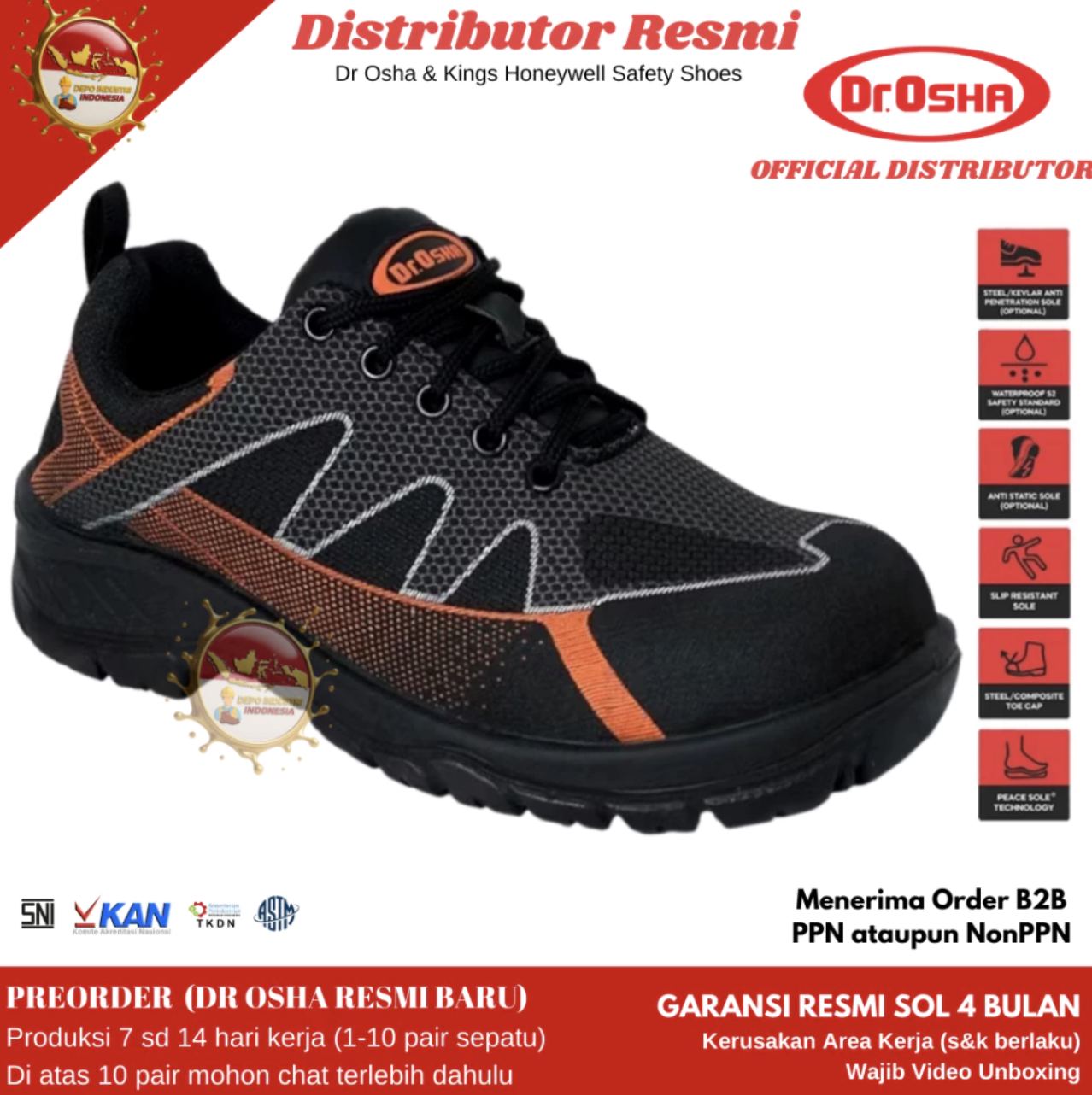 Sepatu Safety Dr Osha Wolfar Lace Up 9107 S1
