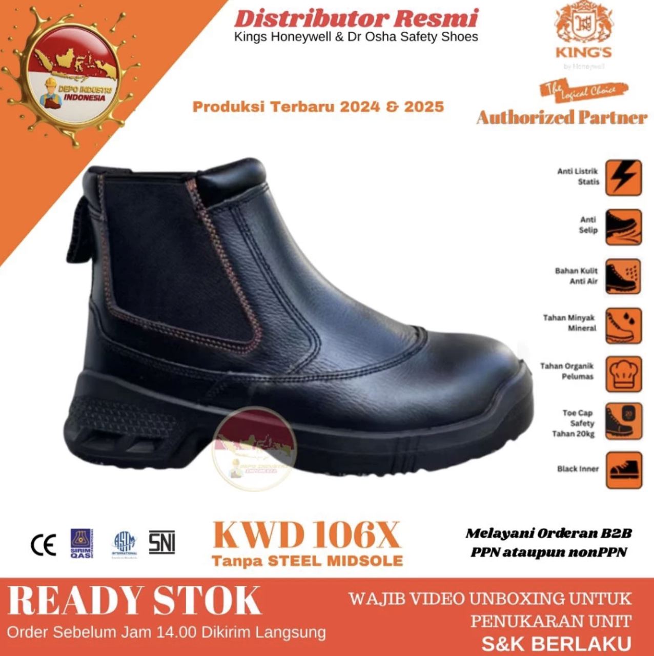 Sepatu Safety King's Honeywell KWD 106X Slip-On Boot