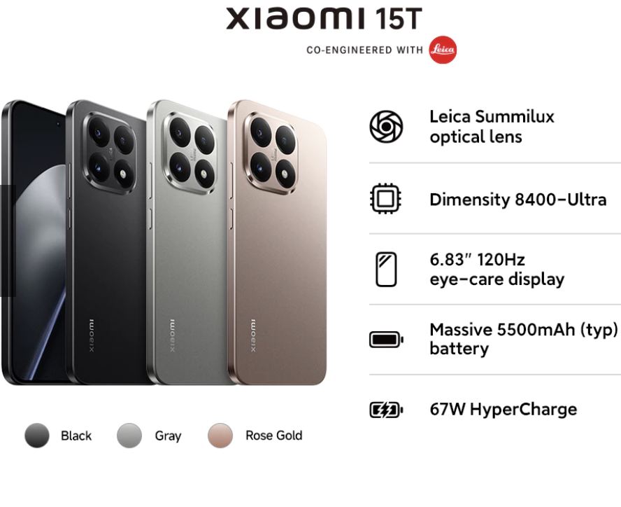 Xiaomi 15T (12/512GB) / Xiaomi 15T Pro (12/512GB) | Leica Summilux optical lens Dimensity 8400-Ultra | 6.83" 120Hz eye-c