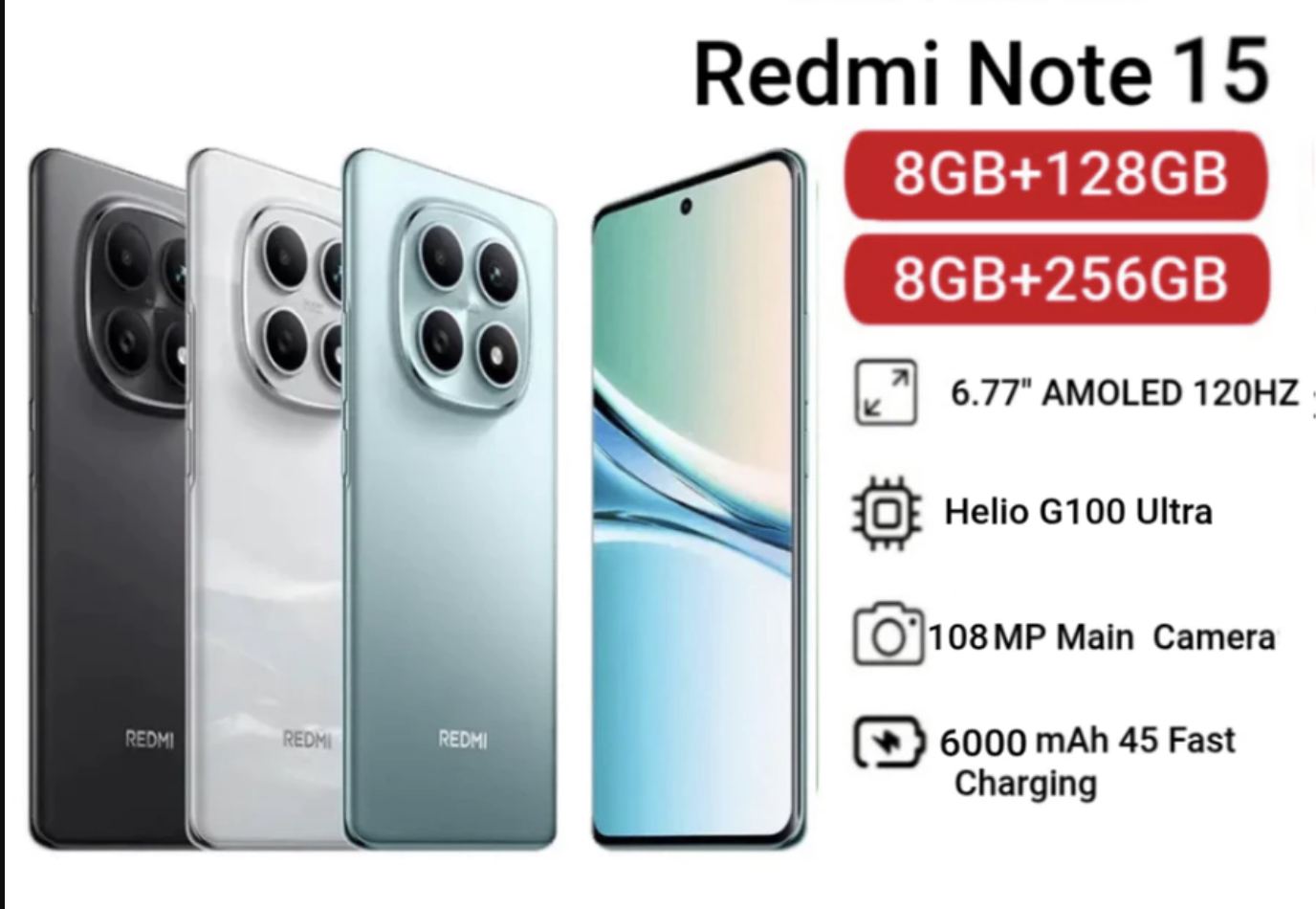 Xiaomi Redmi Note 15 [8GB+128GB] Display AMOLED 6,77" - Helio G100 Ultra - 108MP Camera - 6000mAh