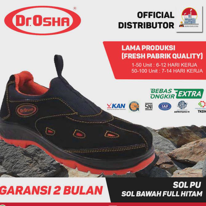 Dr Osha Safety Shoes Osha Ankle Boot 9228 S1 HITAM - SOL RUBBER PU - 40
