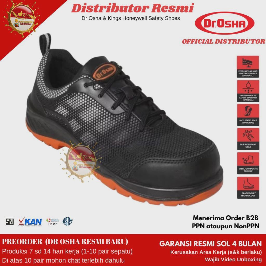 Sepatu Safety / Dr Osha Safety Shoes 9109 S1 Composite Toe Cap - Sol Rubber PU sd 300°C